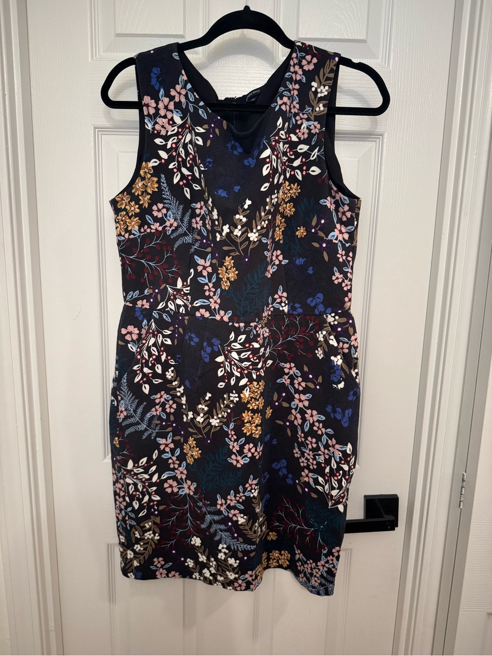 Lands' End Size 14 Dark Floral Sweetheart Jacquard Sheath Dress